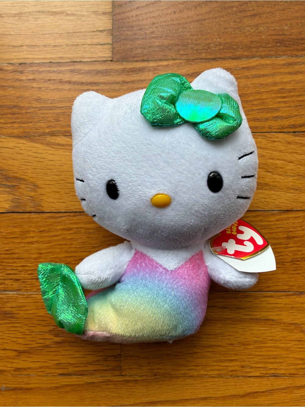 Hello Kitty Mermaid Beanie Baby -
Rainbow Tail & Iridescent Green Accents 🐚💕🐚💖🐚